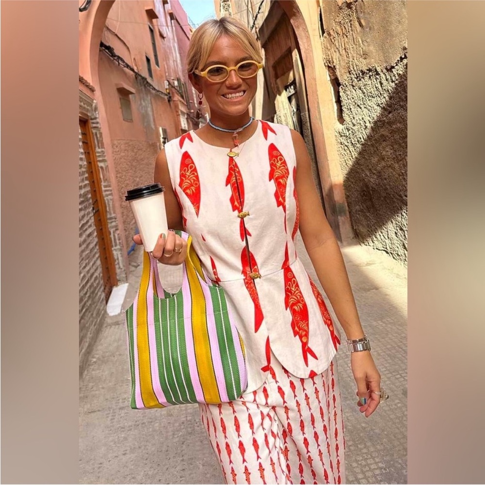 Never Fully Dressed Red and White Fish Print Blouse
